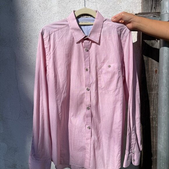 Ted Baker Men’s Size 4 / L Long-sleeved Red Buttondown Shirt - Picture 1 of 7